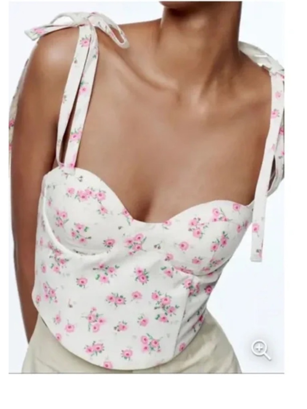 Zara Bustier Crop Top Smocked Floral White Pink Size S Coquette Cottagecore - Picture 2 of 10